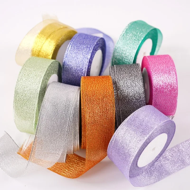 Glitter Organza Ribbon Bow for Decorations and Gift Wrapping, 40mm x 22m