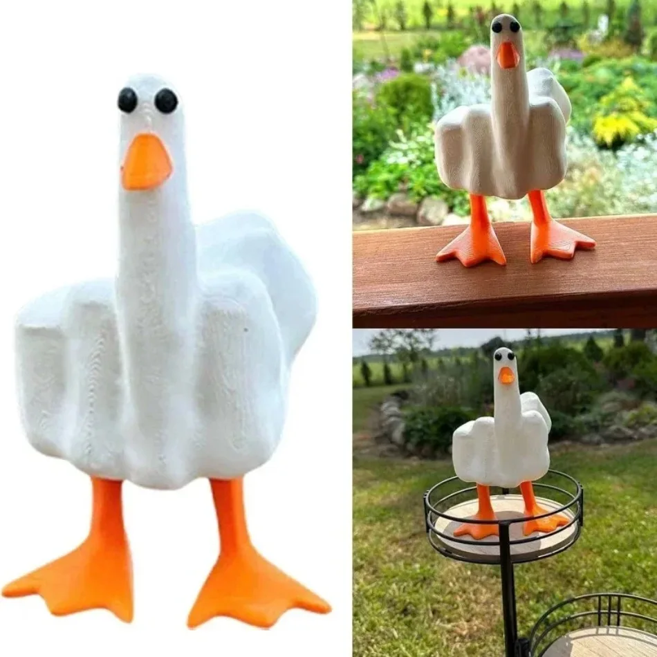 1 Pcs New Duck Funny Eco-Friendly Resin Crafts Duck Ornaments Middle Finger Design for Home Courtyard Outdoor Spoof Decorations