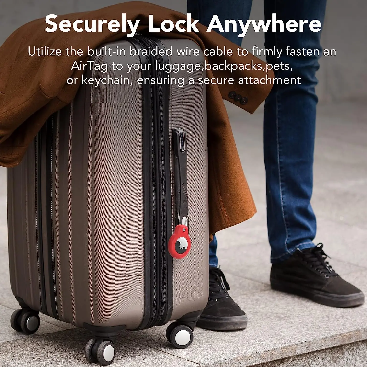 Compatível com suporte seguro Apple AirTag com cabo de fio Air Tag Lock Case chaveiro chaveiro chaveiro etiqueta de bagagem para chaves