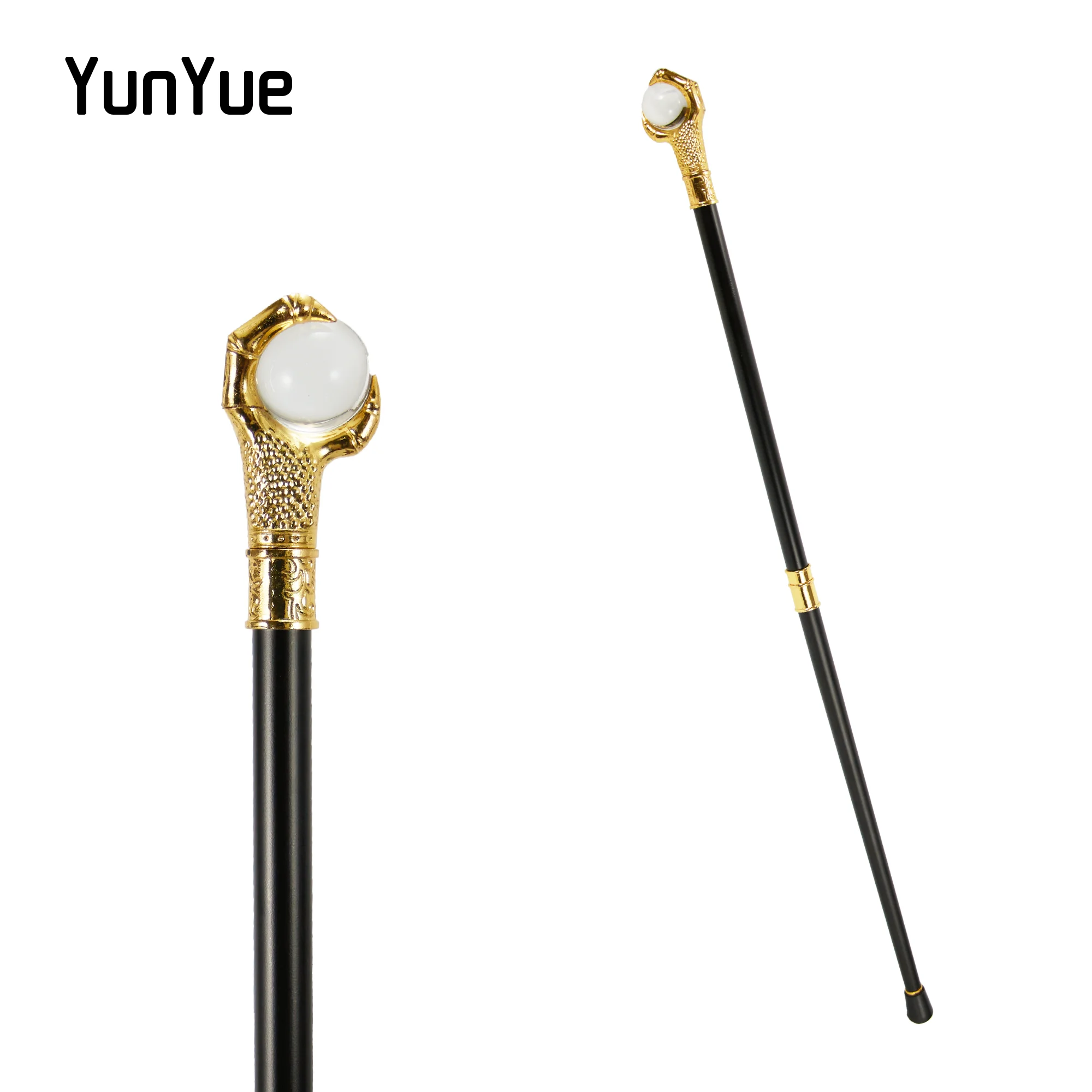 عصا مشي بتصميم مخلب تنين ذهبي مع كرة بيضاء، وهي عص...