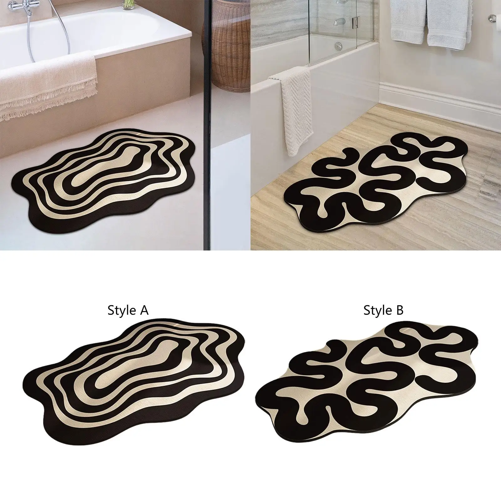 Bath Rug Bathroom Mat Anti Slip Creative Door Mat Black and White Striped Indoor Doormat Floor Mat for Household Decoration