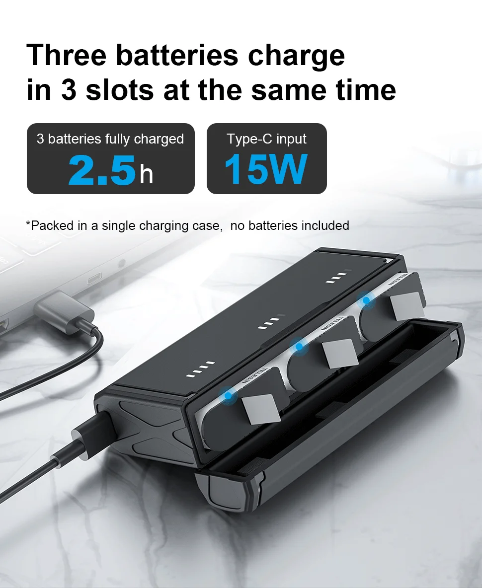 TELESIN Portable Battery Charger Fast Charging for Hero12 Battery Hero 12 11 1