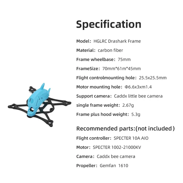 HGLRC Drashark Frame Kit 75mm Wheelbase for FPV Freestyle 1.6inch Micro Drones DIY Parts 4