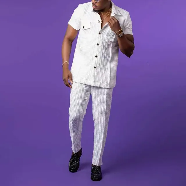 Olamide 2pcs Button Short-sleeved Top and Trousers Suit - Image 2