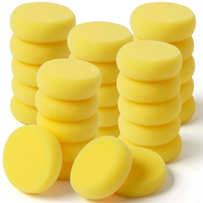 

48 Pcs Yellow Round Painting Sponges Synthetic Artist Sponges Watercolors Sponges For Painting, Ceramics, Pottery