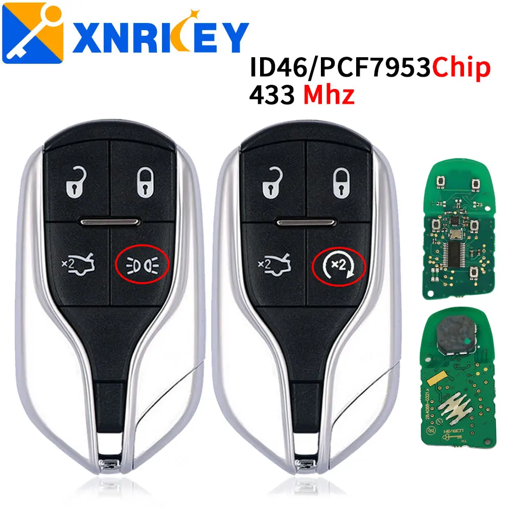 XNRKEY 4B Smart Keyless Go Remote Key/ key shell 433MHz ID46/PCF7953 Chip for Maserati  President Ghibli Control M3N-7393490