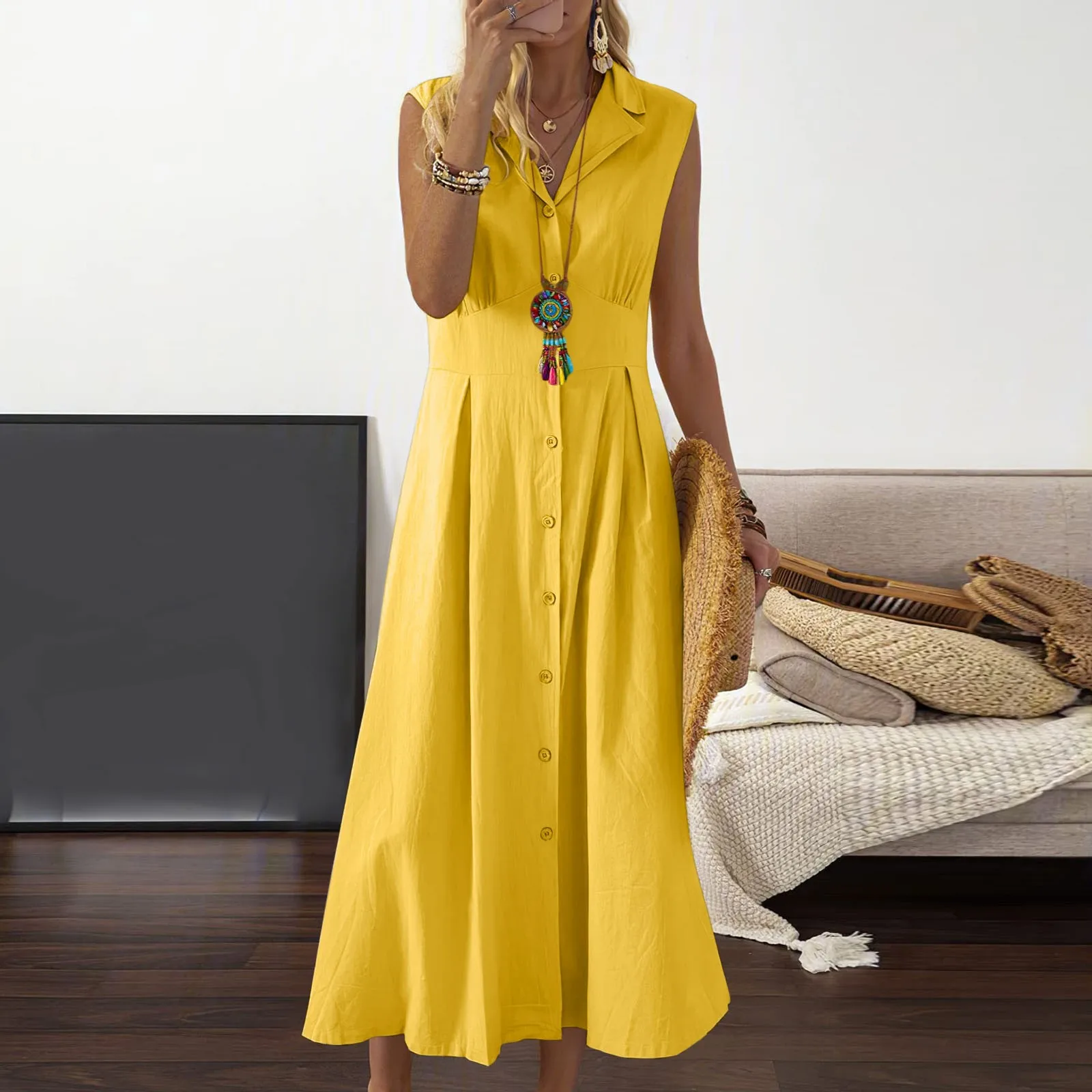 Elchic Button Down A-line Trending Cotton Dress main image 1