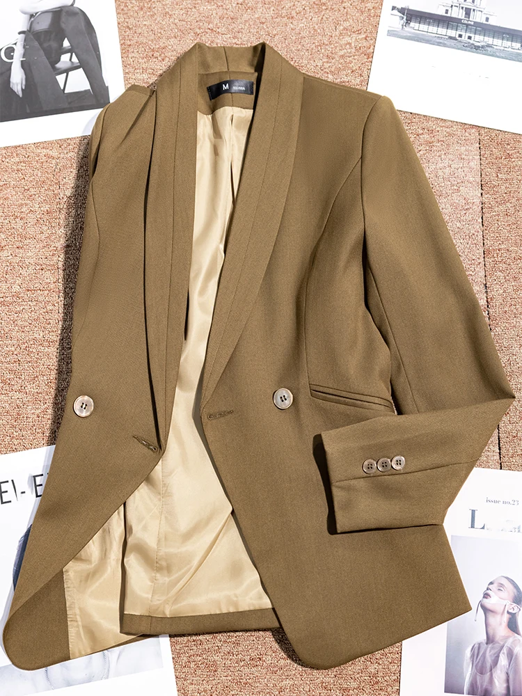 

High Quality Office Ladies Work Wear Blazer Women Navy Yellow Long Sleeve Solid Female Formal Jacket