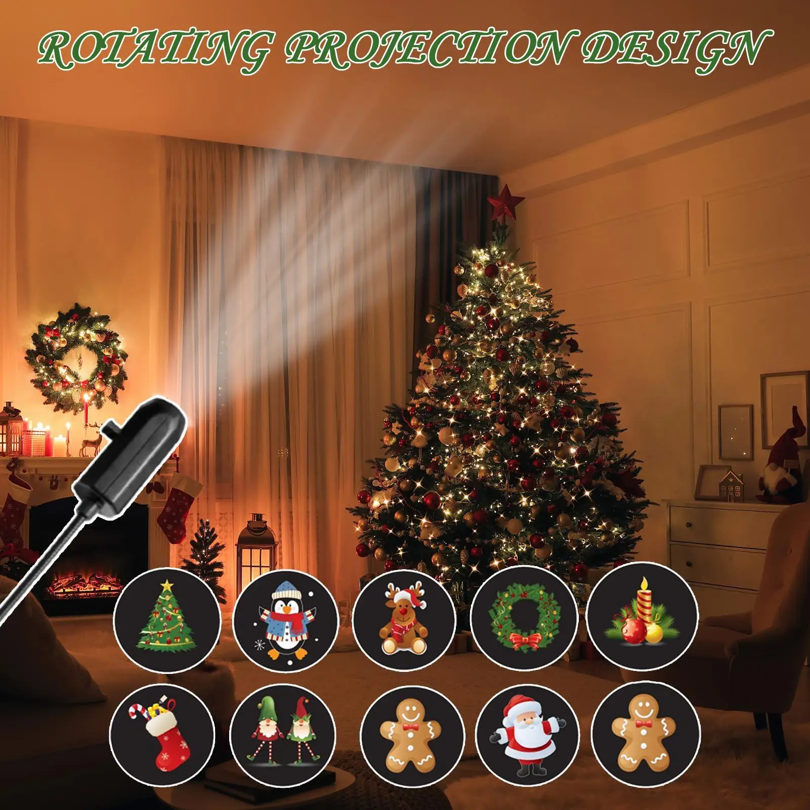 Christmas Projector USB Waterproof 360-degree Rotatable Projector Lights Home Decor For Thanksgiving School Party Birthday