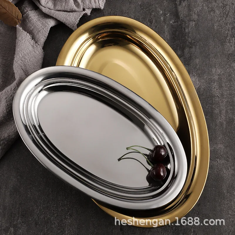 Stainless Steel Oval Plate Egg-shaped Steamed Fish Plate Korean Gold Plate Barbecue Rice Noodle dining dish