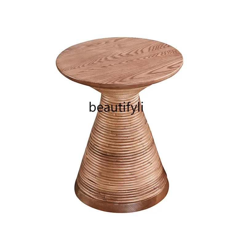 

yj Silent Wind round Rattan Small Coffee Table Ash Side Table Log Mini round Tea Table