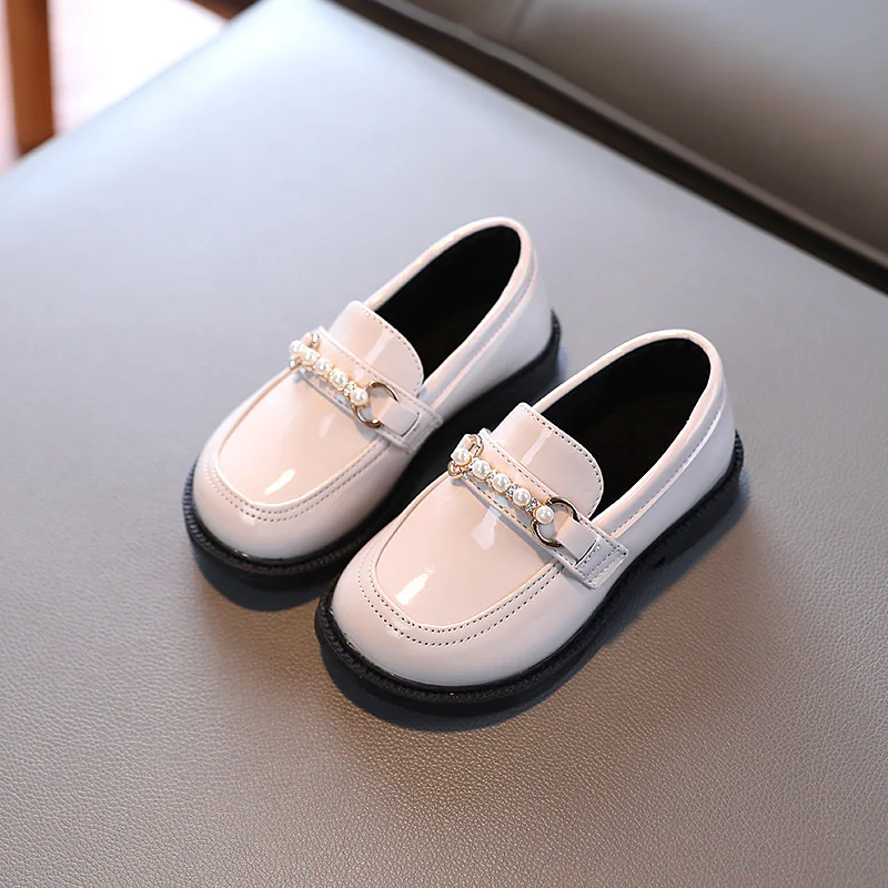

Loafers for Girls Leather Shoes for School Party Kids Baby Shoes Girls Black Loafers Slip-on Children Flats Pearls Beading