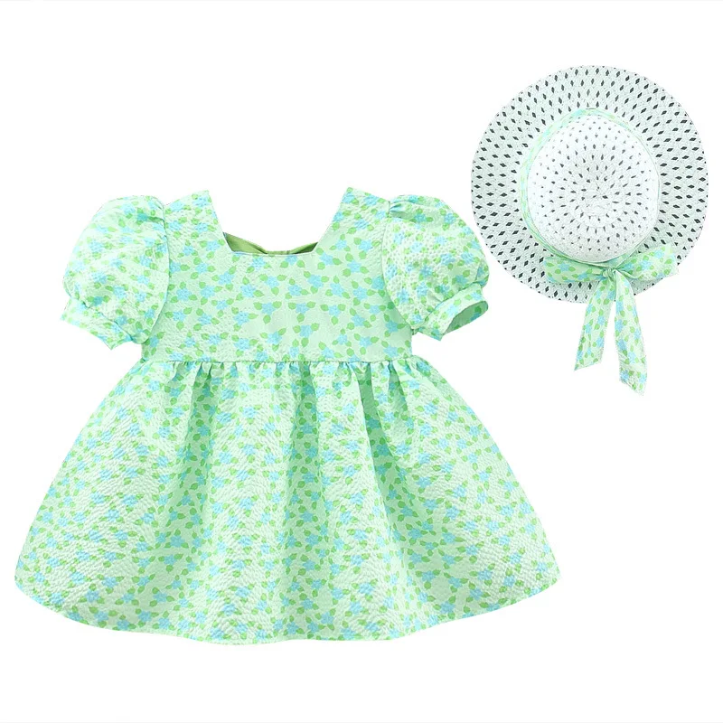 

2Piece Set Toddler Girl Summer Outfits Baby Clothes Korean Cute Flowers Sleeveless Cotton Newborn Princess Dress+Sunhat BC518