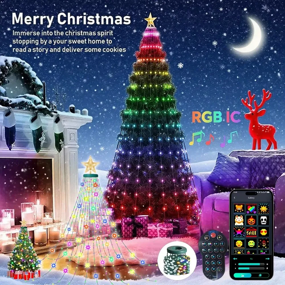 Smart Christmas Tree Light 400 LED String Light with APP Remote Control DIY Text Pattern Music Sync for Christmas Holiday Decor