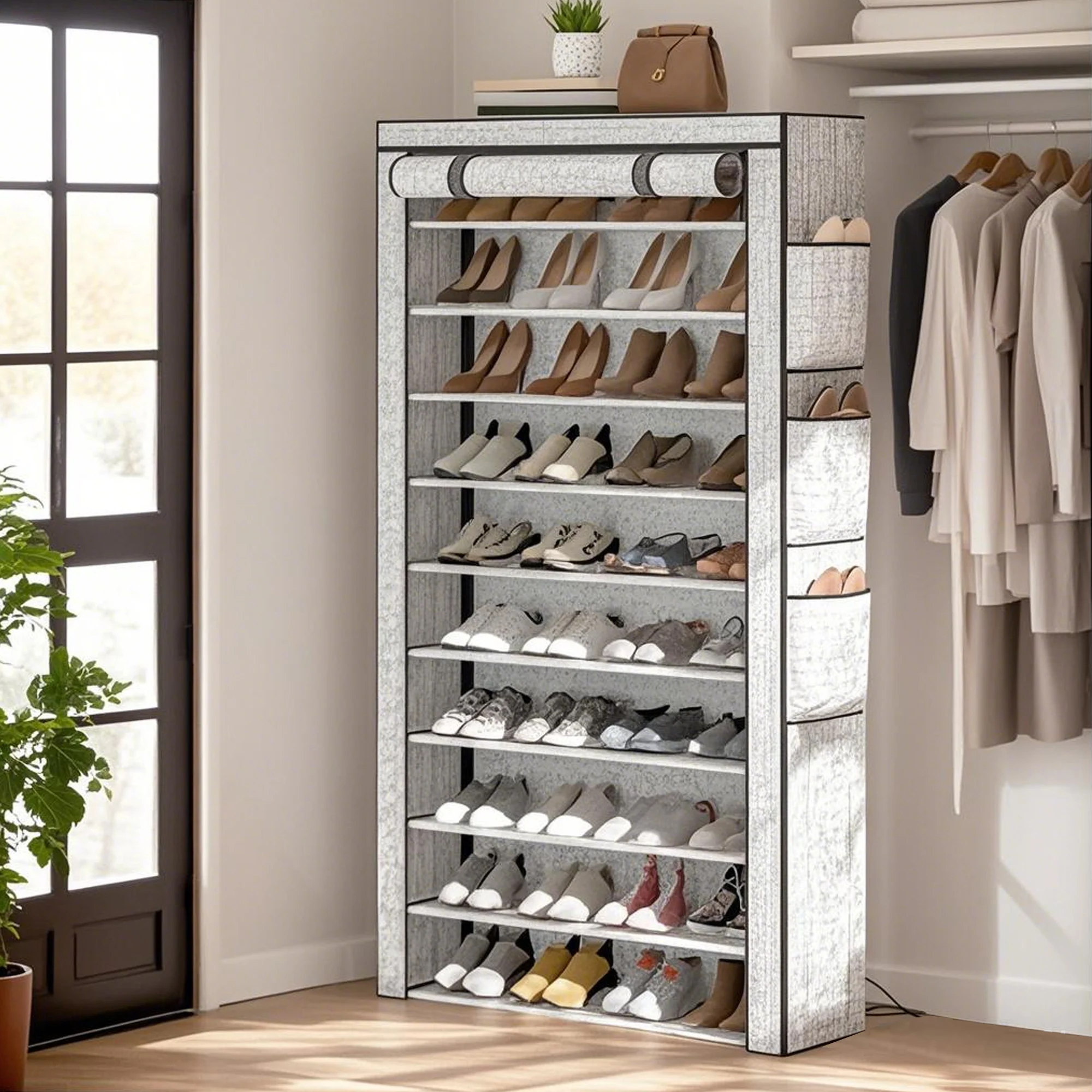 Shoe Rack 10Tier Large Capacity 50-56Pairs Beautiful Tall Shoe Shelf Storage Cabinet Entryway Closet 8 Tier Organizer 32-40Pairs