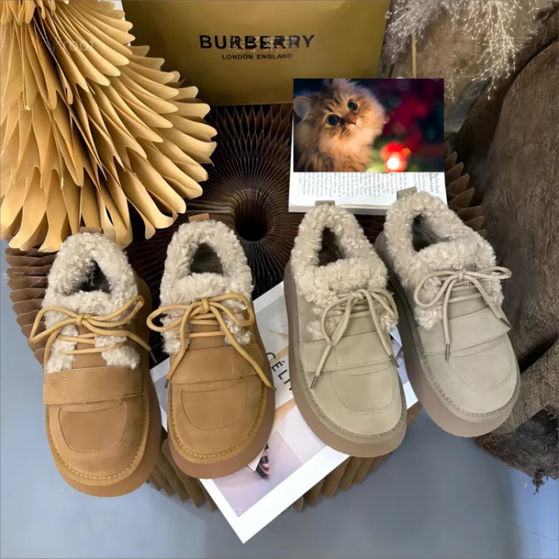 NEW Leather Vintage Handmade Women's Shoes Down Warm Winter Snow Boots  High Quality Women Boots Platform Boots  Shoes for Women