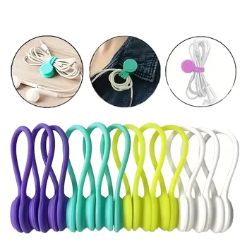 สายรัดแม่เหล็กซิลิโคน 3-10 ชิ้น ใช้ซ้ำได้ สำหรับจัดระเบียบสายไฟ คลิปหนีบสำหรับมัดและยึดสายหูฟัง ที่เก็บสาย USB 1