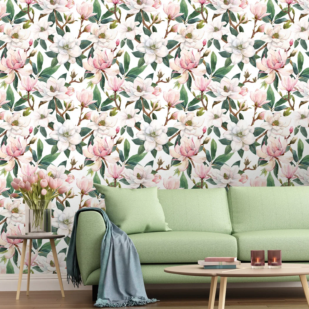 Magnolia Vintage Floral Watercolour Self-adhesive Sticker Wallpaper Peel and Stick Wallpaper Cupboard Bedroom Decoration