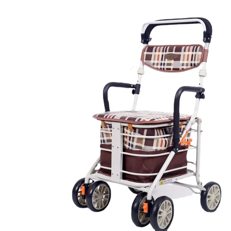 Foldable Walking Trolley  Lightweight FourWheel Mobile Chair Large Capacity Elderly Shopping Aid with Seating Mobility Walker 6