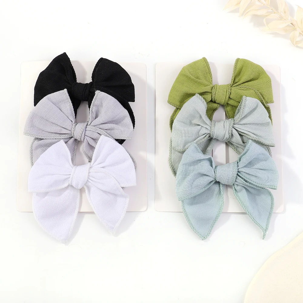 3Pcs/Set Baby Solid Colors Hair Clip Bowknot with Clips New Handmade Hairpin Barrettes Girls Headwear Kids Cute Hair Accessories