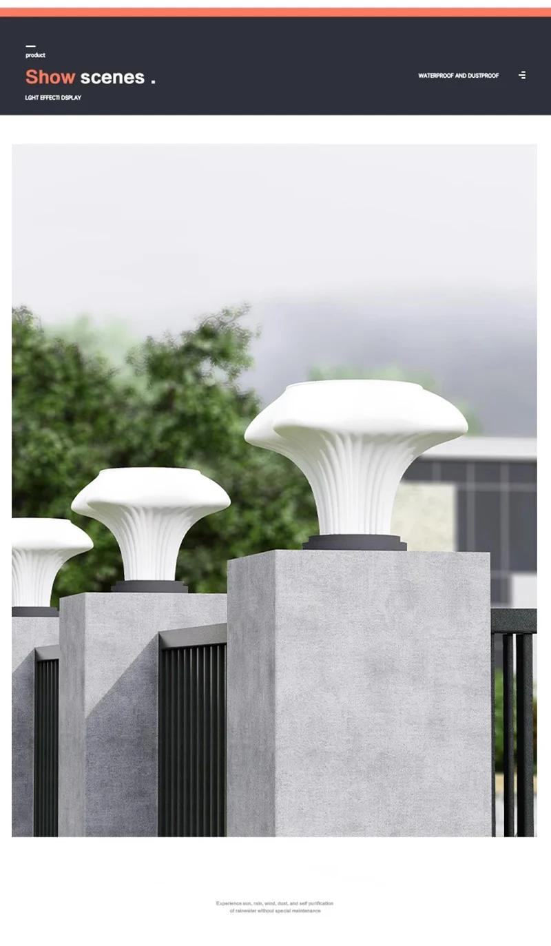 Description Picture 5 of itemSolar Pillar Lights Outdoor Waterproof LED Wall Lamp Home Decor Villa Modern Gate Garden Lighting Solar Energy Super Bright Door