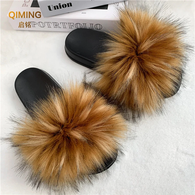 Summer Faux Fur Slippers For Women Indoor Plush Fluffy Slides Casual House Shoes Luxury Female Furry Flip Flops Flats Sandals 5