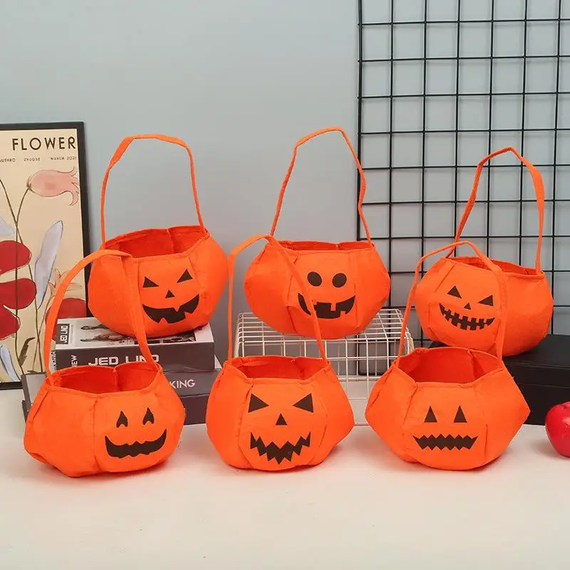 Halloween Pumpkin Candy Bags Decoration Props Portable Trick Or Treat Holder Handbag Basket Party Favor Holders For Children