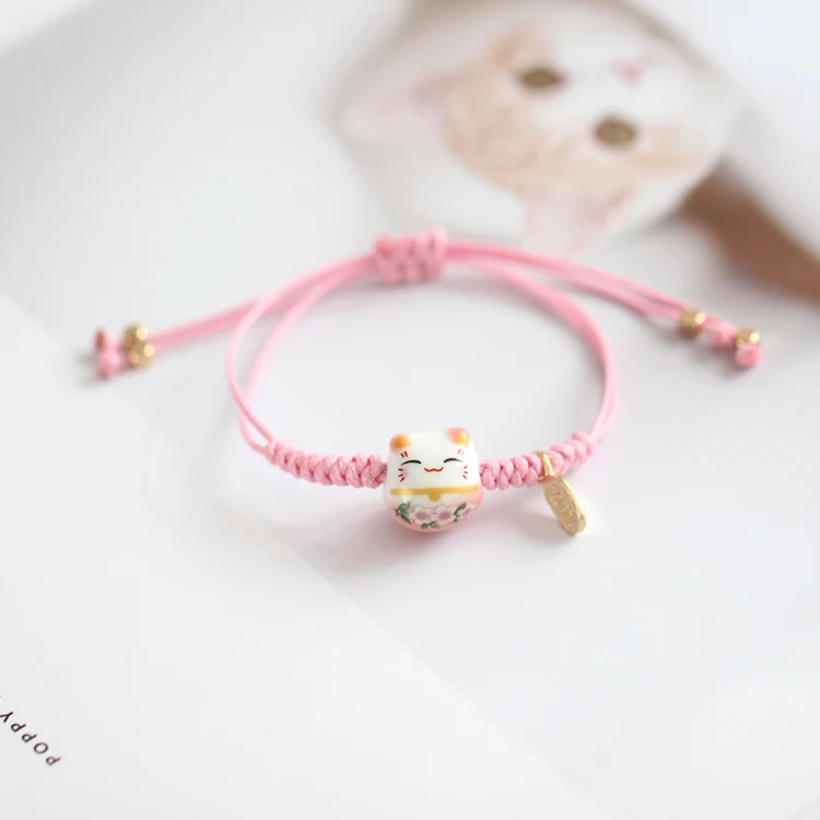 Hand-woven Ceramic Lucky Cat Bracelet Women Mama Gift