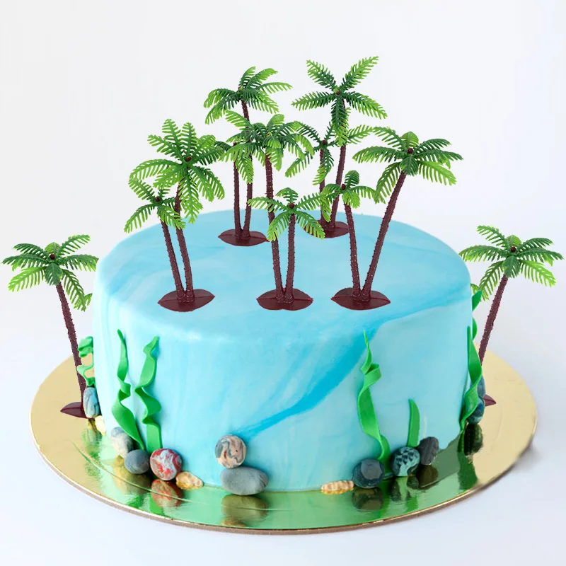510pcsGreenPalmTreeCakeTopperTropicalSummerCoconutsTree