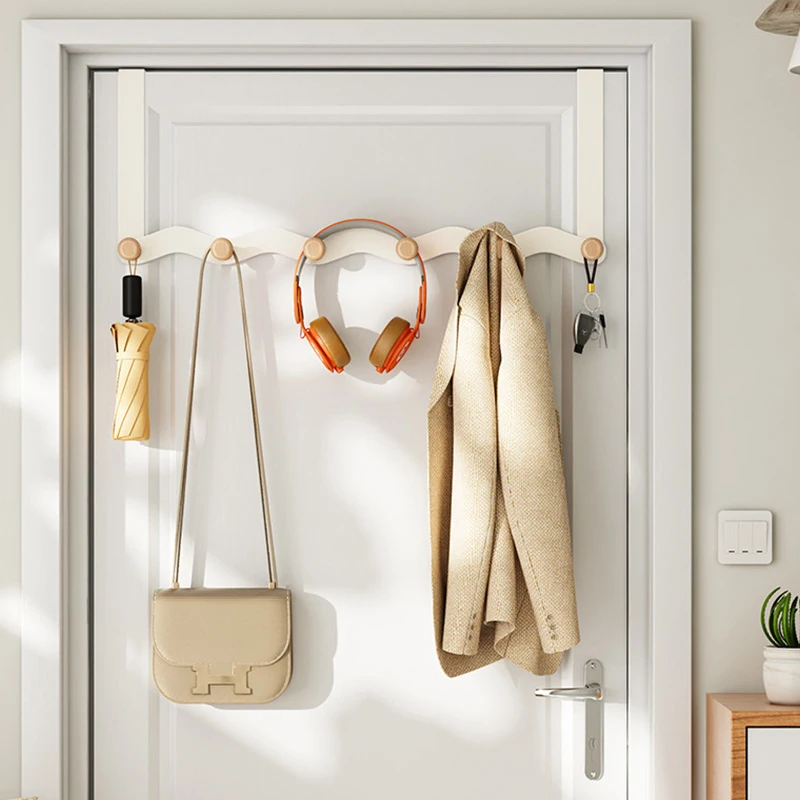 Wave Shaped Door Hook Bedroom Door Back Hanging Hanger Living Room Key Coat Hook Punch Free Wall Mounted Wooden Hooks Wall Decor storage hook door hook