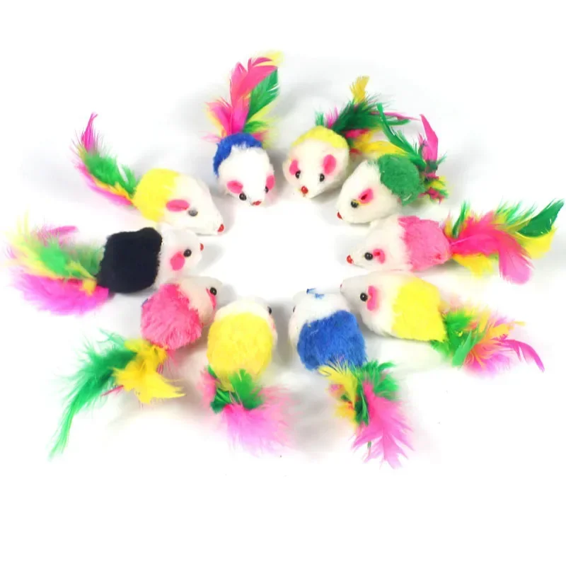 Pet Cat Toys Rabbit Fur False Mouse Feather Rainbow Toy Funny Playing Kitten
