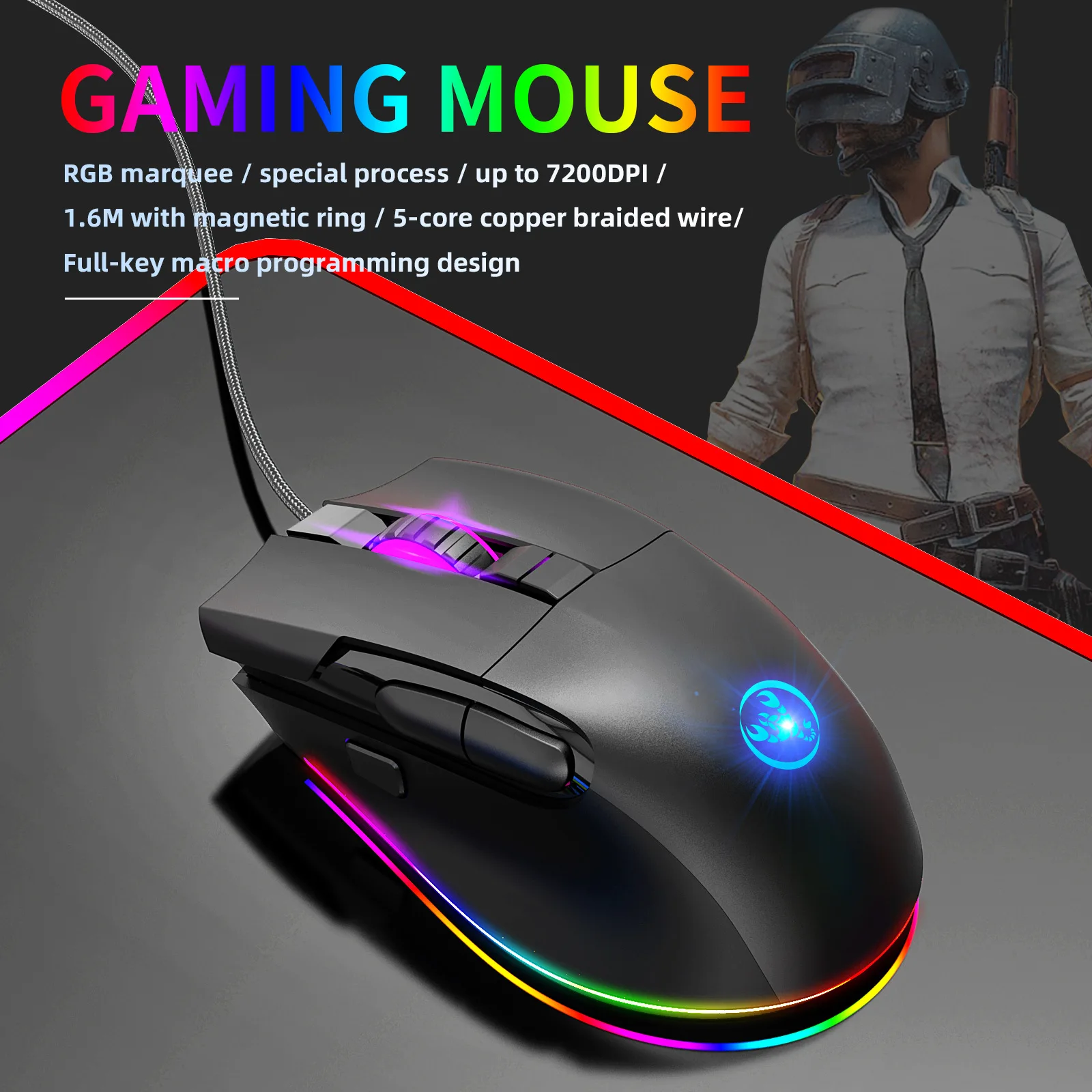 Gaming Mouse Programmable Wired Mouse 7200DPI 8 Button USB Computer Mouse Gamer RGB Mice With Backlight Cable For PC Laptops best gaming mouse for large hands