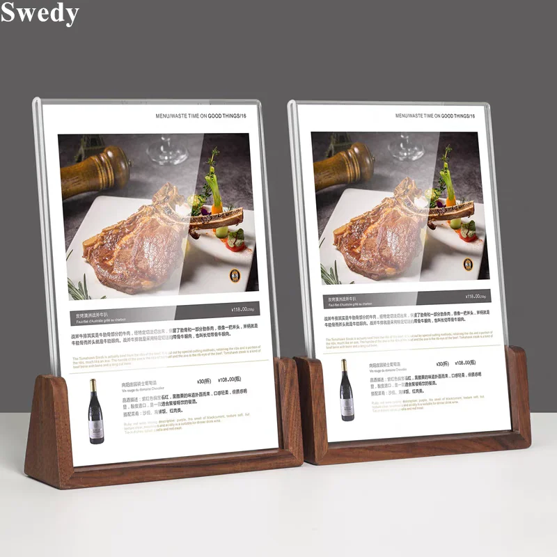 A5 148X210mm 나무 아크릴 사인 홀더 디스플레이 스탠드 포스터 사진 액자 테이블 메뉴 가격 목록 라벨 카드 홀더 스탠드