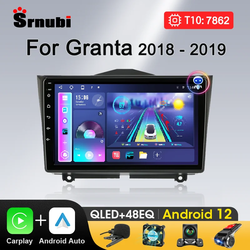 

Автомагнитола Srnubi для LADA Granta Cross 2018-2019, 2 Din, Android 12