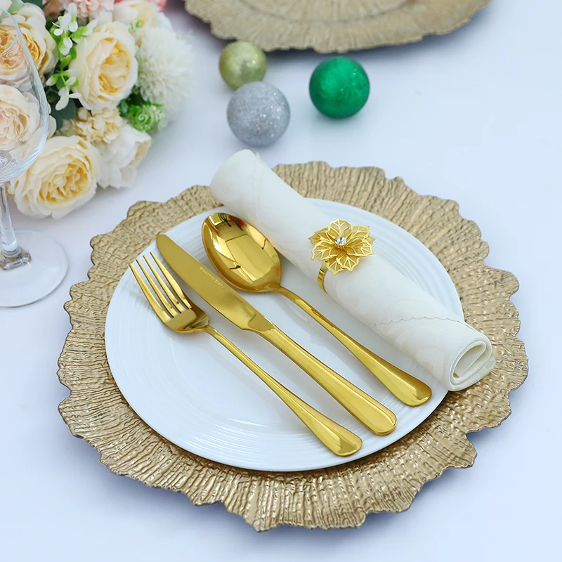 6pcs 12.6inch Golden Reef Plastic Charger Plates Reusable Shatter-Resistant