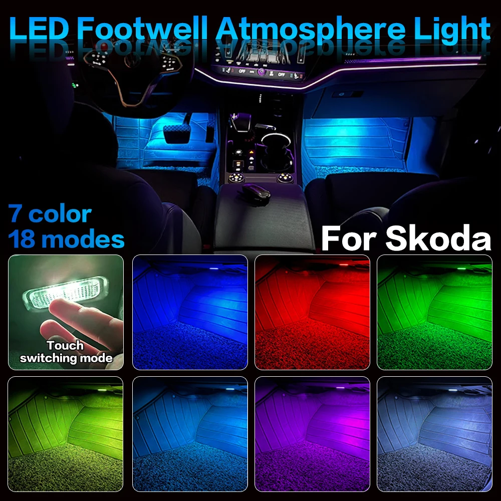 

LED Car Footwell Light Atmosphere Lamp Interior Decoration For Skoda Octavia A7 7 NN Rapid NH Karoq ND Kodiaq NS NV Superb 3V