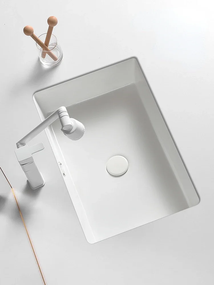

Household Drop-in Sink Wash Basin Washbasin Embedded Household Square Single Basin Bathroom Wash Basin Ceramic Basin