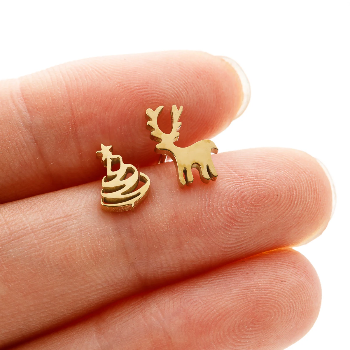 Niedliche kleine Elch hirsch Weihnachts baum Ohr stecker für Frauen Mädchen Piercing Ohr chirurgischen Stahl asymmetrische Ohrringe Schmuck Geschenke – Detail 9