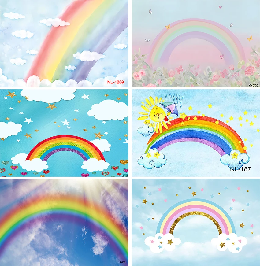 

Rainbow Backdrops Photography Baby Shower Boy Girl 1st Birthday Party Cloud Shiny Star Photo Background for Photo Studio