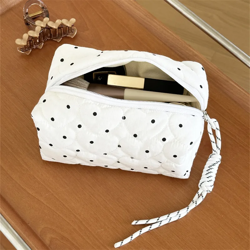 Gesteppte Kosmetiktasche mit Punkten für Damen und Mädchen, klein und groß, Lippenstifttasche, Kosmetikbeutel, tragbare Mini-Geldbörse, Münztasche, rein_voghion.com