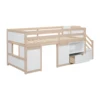 SOLID WOOD TWIN SIZE LOW LOFT BED WITH STAIR, DRAWER, AND SHELF FOR CREAM + WHITE COLOR 5