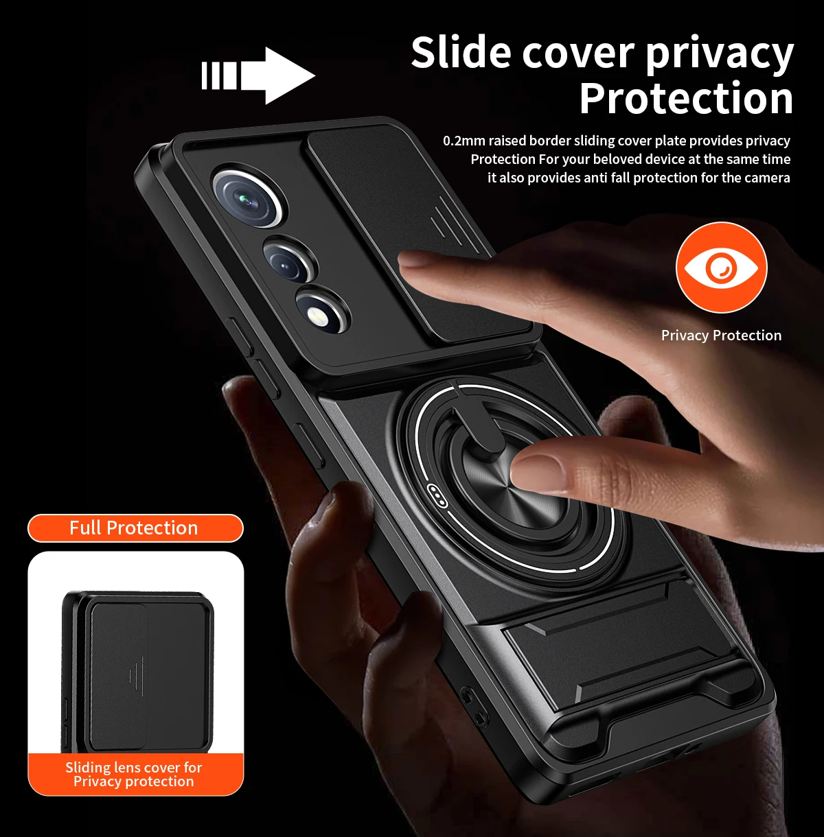 Rotatable Slide Camera Protection Ring Stand Shockproof Phone Case Cover