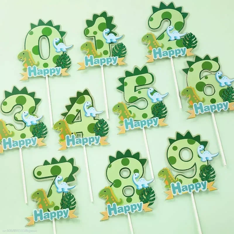 Dinosaur Palm Leaves Cake Toppers Jungle Safari Party Decor Green Number 1 2 3 4 5 Year Old Kids Birthday Party cake topper,cake toppers,cake decorations,birthday party supplies,party decorations