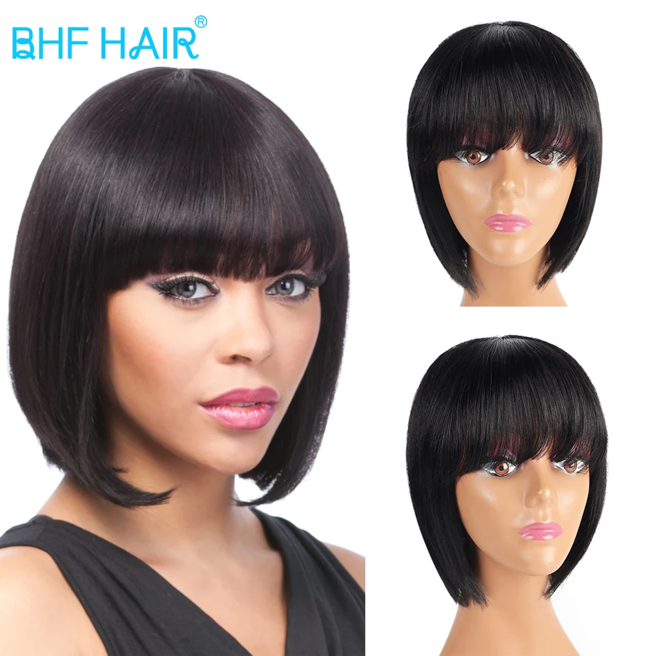 Bob Human Hair Wigs With Bangs 100% Natural Brazilian Short Bob Human Hair Wig Cute Cut Wigs For Women