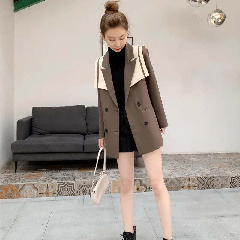 

Khaki Outerwear Loose Black Female Coats and Jackets Colorblock Over Women's Blazers Jacket Dress Clothing Long Outdoor Deals