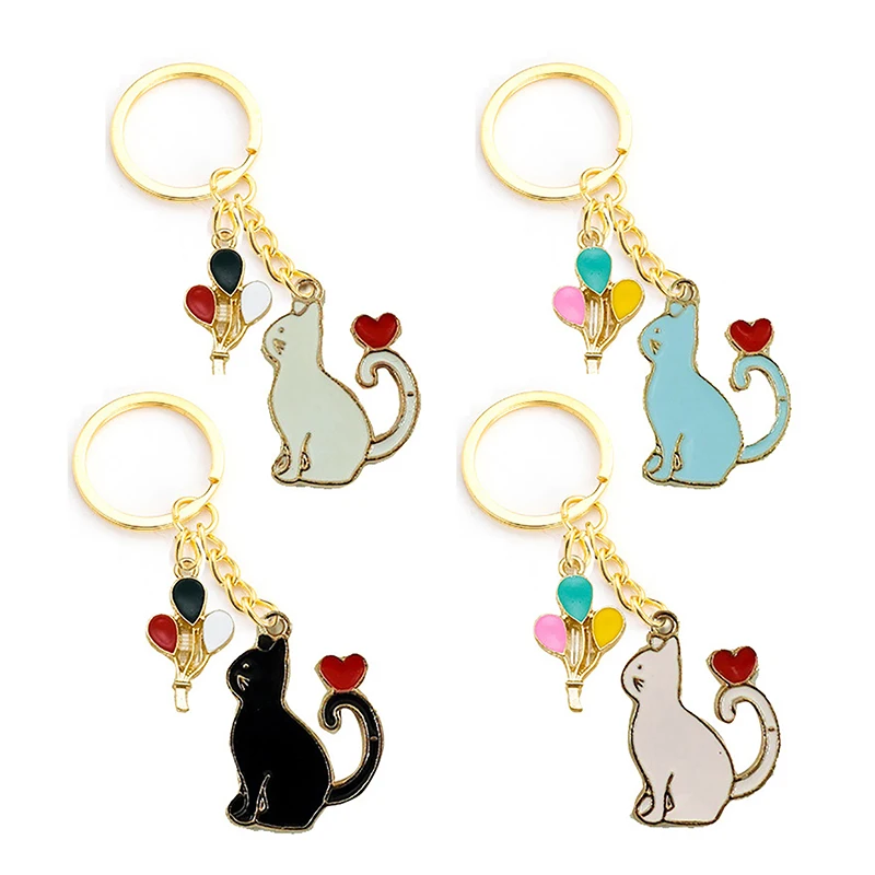 

Cute Cartoon Cat Keychain Heart Balloon Cat Key Ring Enamel Key Chain Valentine's Day Key Chains For Couple Lovers Jewelry