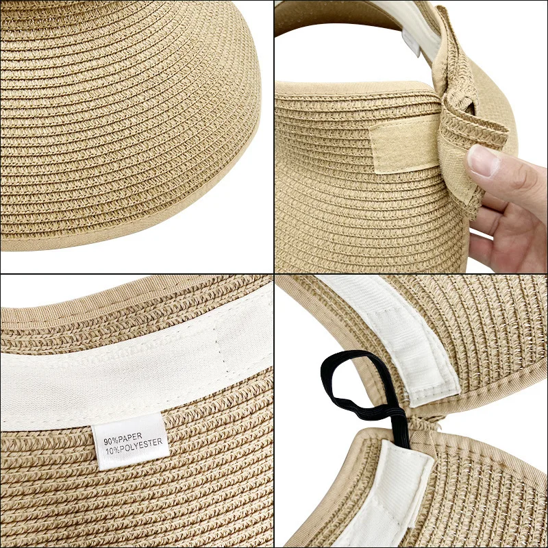 Women Summer Visors Women Summer Visors Hat Foldable Wide Large Brim Bowknot Empty Top Straw Hats Beach UV Protection Caps