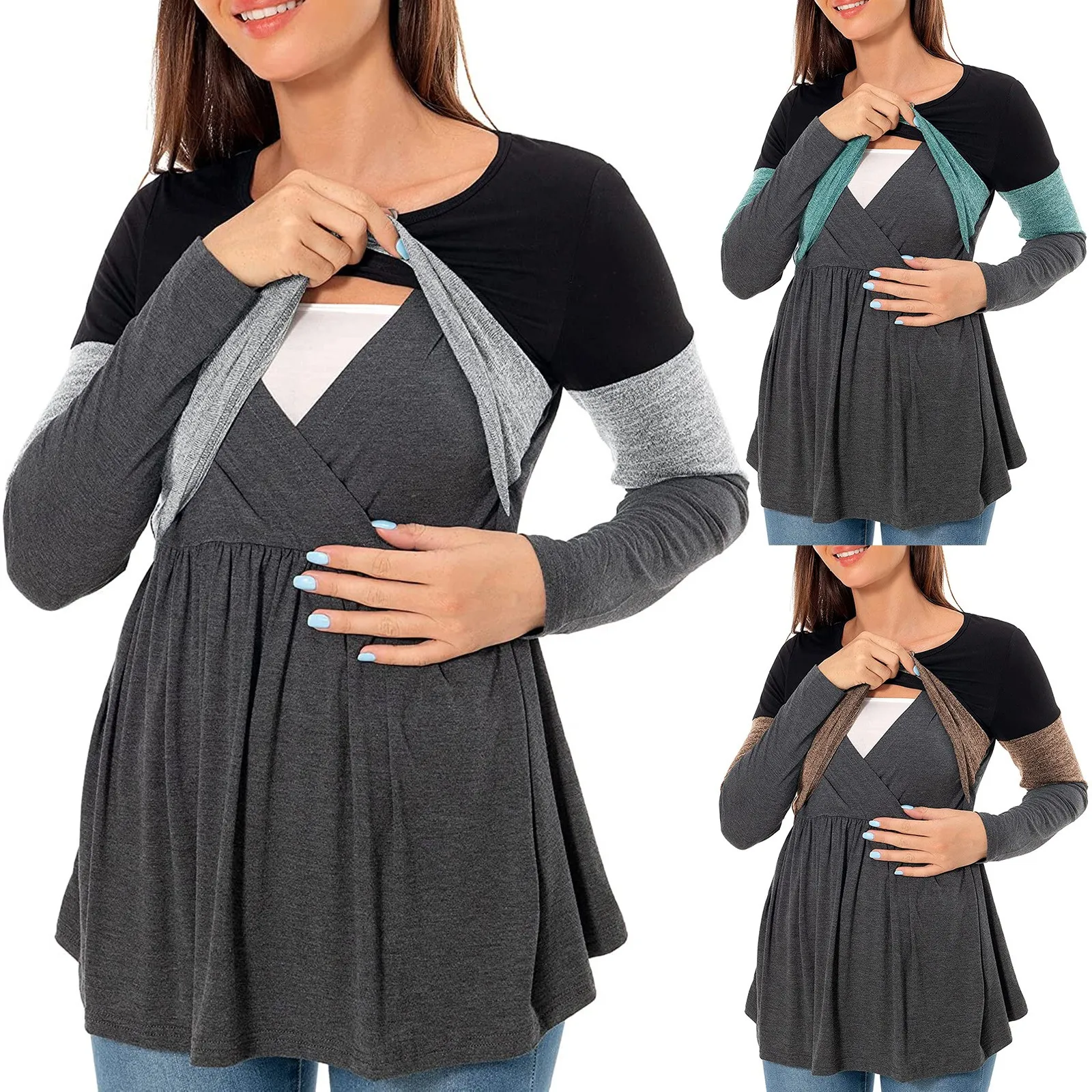 Rust Maternity & Nursing Cotton Top with Full Sleeves