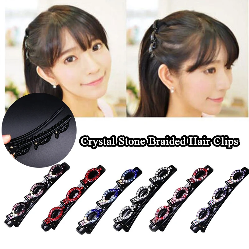 

Crystal Bangs Hair Clip Stone Braided Headwear Women Cute Barrettes Hairgrip Alice Braided Fashion Hairpins Hair Accessories