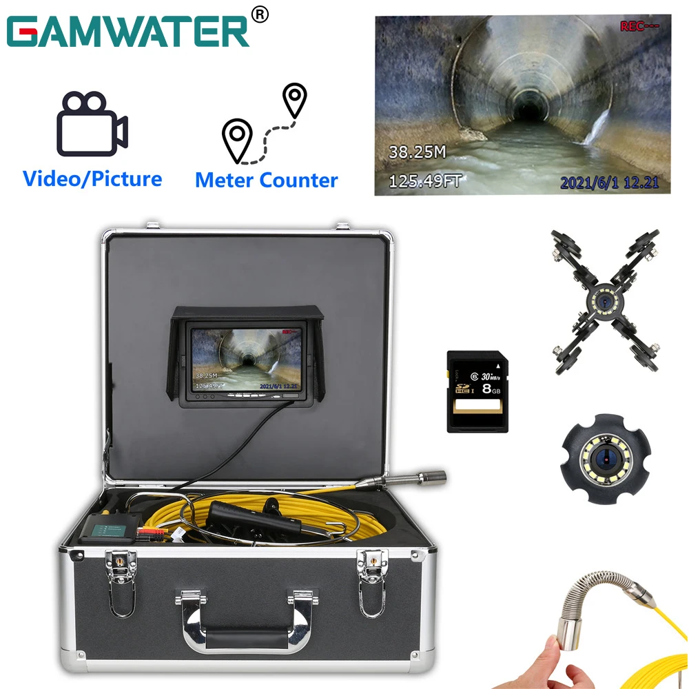 

7 inch Sewer Pipe Inspection Camera DVR Video Recording with Meter Counter Drain Sewer Pipeline Industrial Endoscope